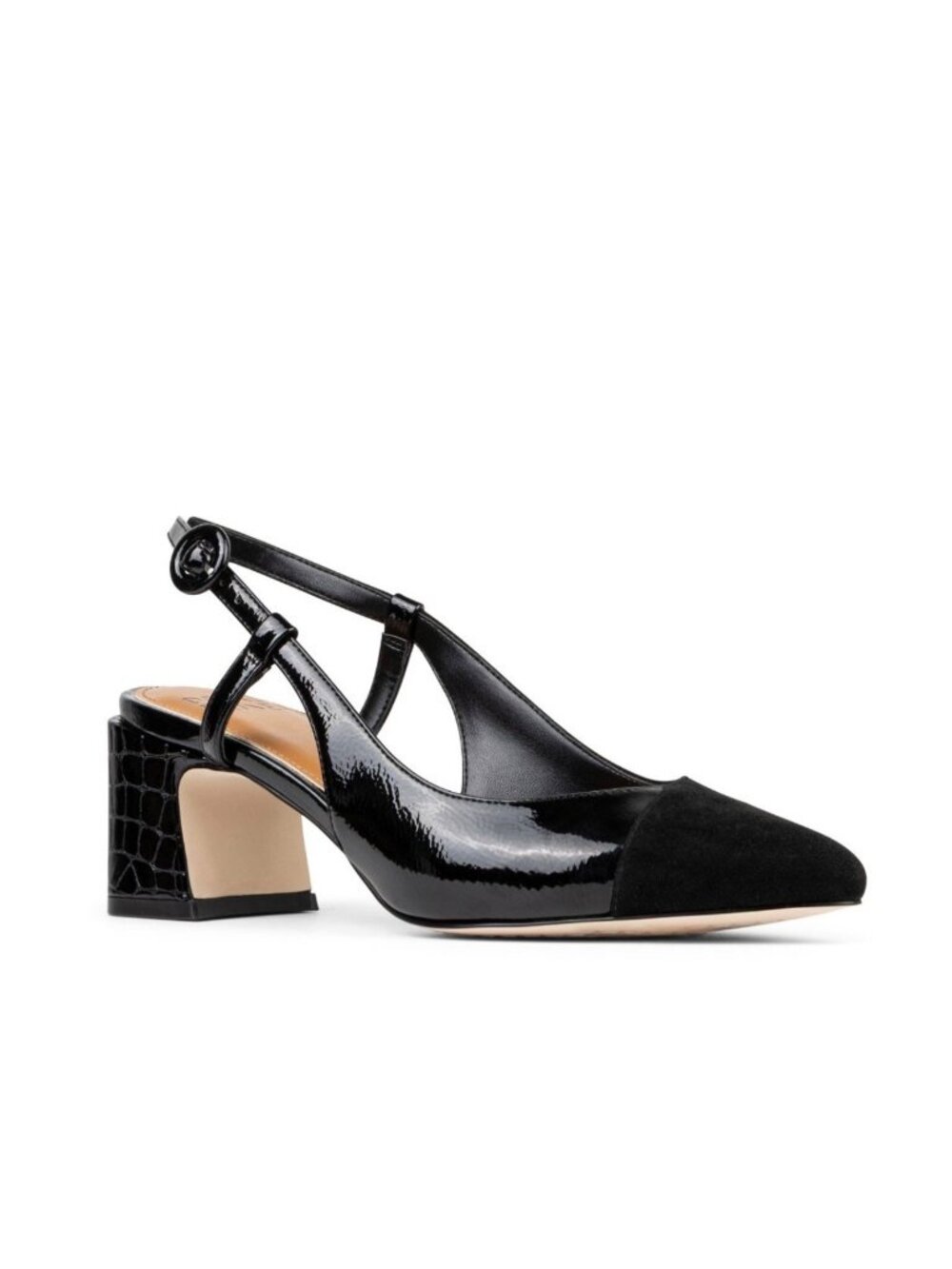 Donald Pliner Viviana Black Crinkle Patent Slingback Block Heels Size 9M With Bo
